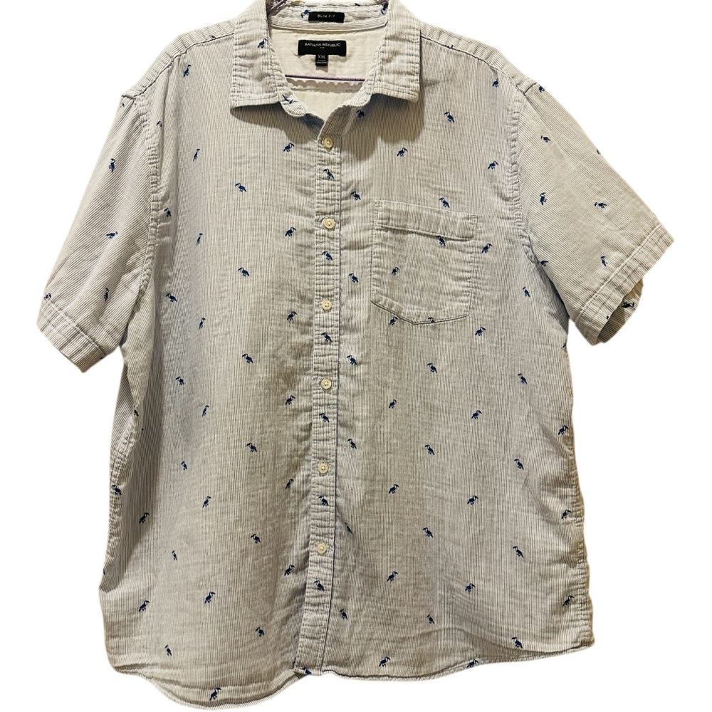 Banana Republic Men’s Slim Fit Short Sleeve Blue/White Stripe Shirt Toucan XXL